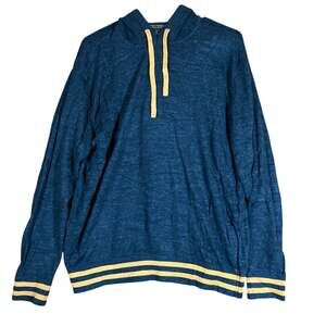 Banana Republic Mens Hoodie Blue Yellow Hem Stripe 100% Organic Cotton Large